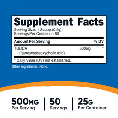 Nutricost Tudca Powder scoop demonstrates precise 500 mg servings for consistency.
