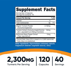 Nutricost turmeric curcumin ingredients label shows 95% curcuminoids
