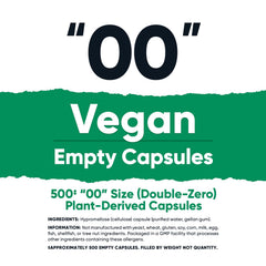 Nutricost Vegan Empty Capsules Size 00: 500-count packaging for easy refills.