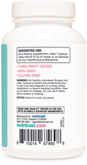 Nutricost bottle label highlights veggie caps and gluten-free, non-GMO features.