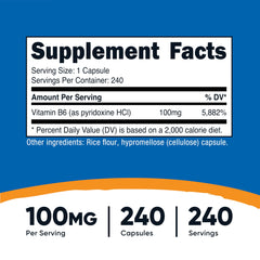 Nutricost B6 capsules inside bottle ready for daily use.