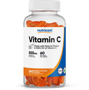 Nutricost Vitamin C Gummies bottle front emphasizing 500 mg per serving for daily wellness