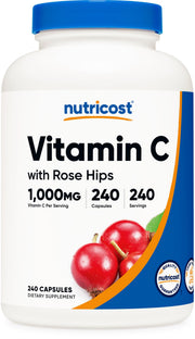 Nutricost Vitamin C with Rose Hips bottle on shelf for daily wellness