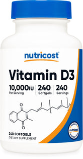 Nutricost Vitamin D3 10,000 IU softgel bottle for daily wellness