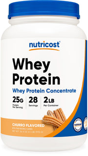 Nutricost Whey Protein Churro bottle highlighting protein quality for workouts