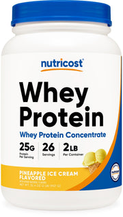 Nutricost pineapple whey canister front view highlighting gluten-free formula