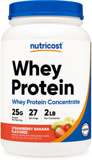 Nutricost whey protein front label with 25g protein per scoop for shakes