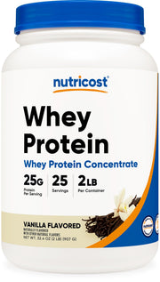 Nutricost Vanilla Whey Protein Concentrate bottle ready for quick post-workout recovery.