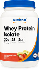 Nutricost Whey Protein Isolate strawberry banana tub for protein-packed shakes