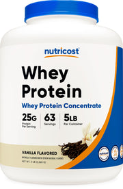 Nutricost Whey Protein Powder Vanilla bottle for daily workouts.