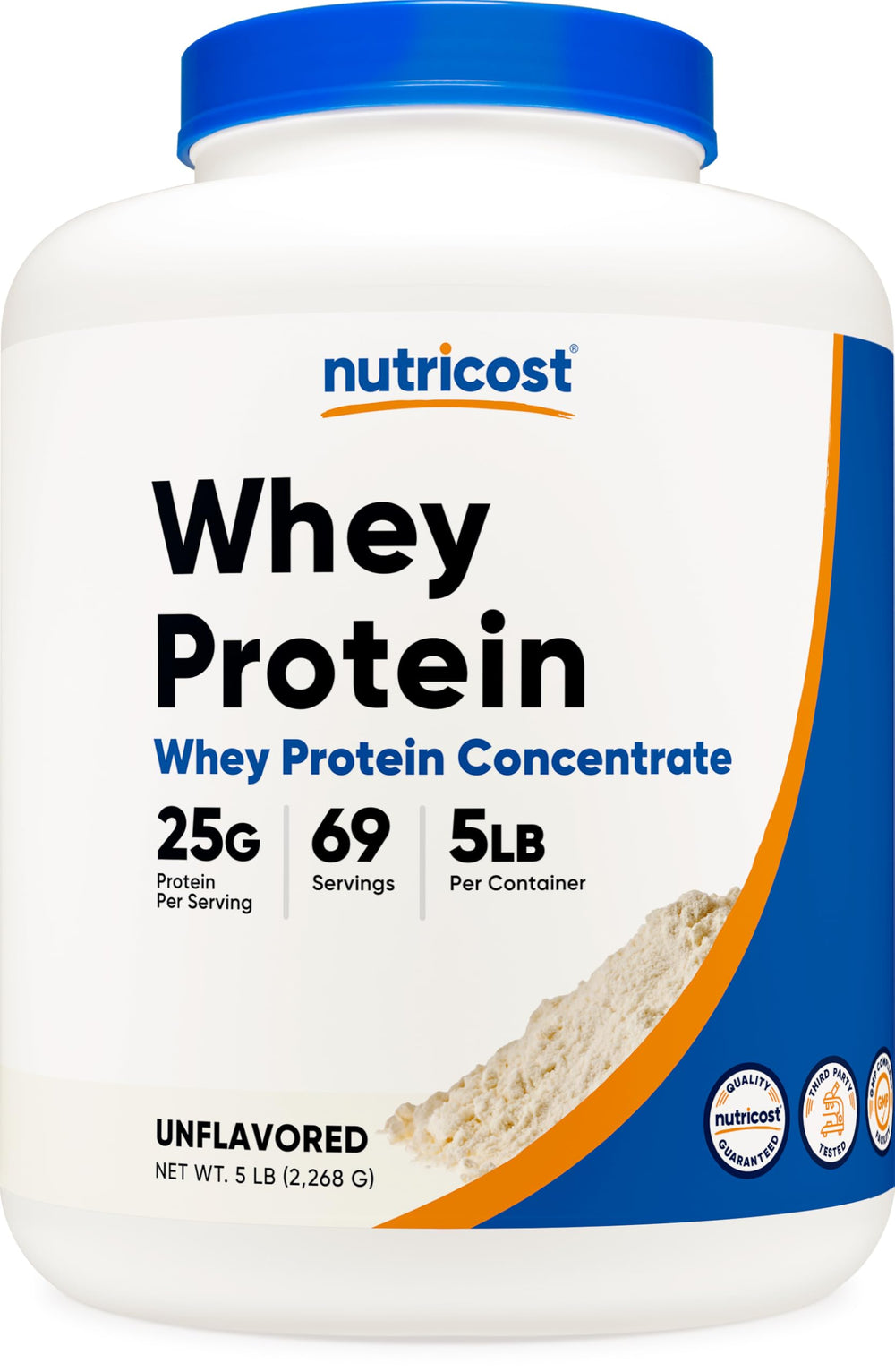 Nutricost Whey Protein Powder unflavored bottle for versatile shakes.