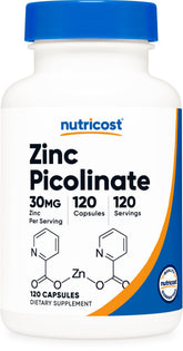 Nutricost Zinc Picolinate 30mg bottle front view for everyday zinc supplementation