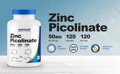 Nutricost Zinc Picolinate bottle side label showing 50 mg per serving.