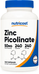 Nutricost Zinc Picolinate 50mg bottle shows clean packaging for daily supplement use