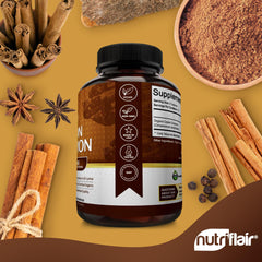 NutriFlair Cinnamon packaging with Sri Lanka origin context, emphasizing true cinnamon.