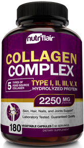 NutriFlair Multi-Collagen bottle showing easy daily support for joints and skin.