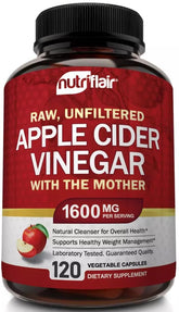 NutriFlair Apple Cider Vinegar capsules bottle for convenient daily use and digestion support.