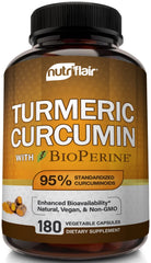 NutriFlair Turmeric Curcumin bottle front shows daily wellness convenience