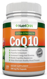 NutriONN CoQ10 bottle front view showing 4‑month supply for daily energy support