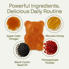 Nutriissa Manuka honey pomegranate beet turmeric gummy closeup with vibrant color.