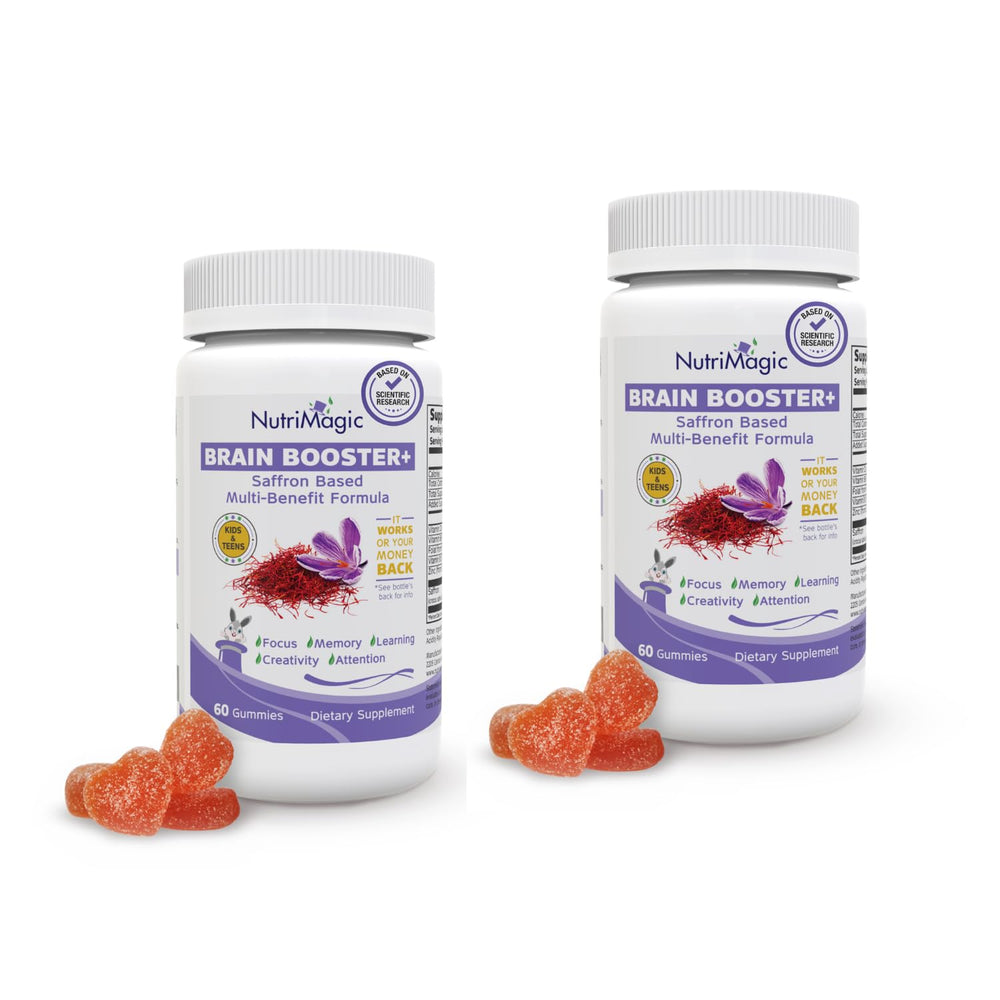 NutriMagic Brain Booster bottle with 2-pack display for kid focus support.