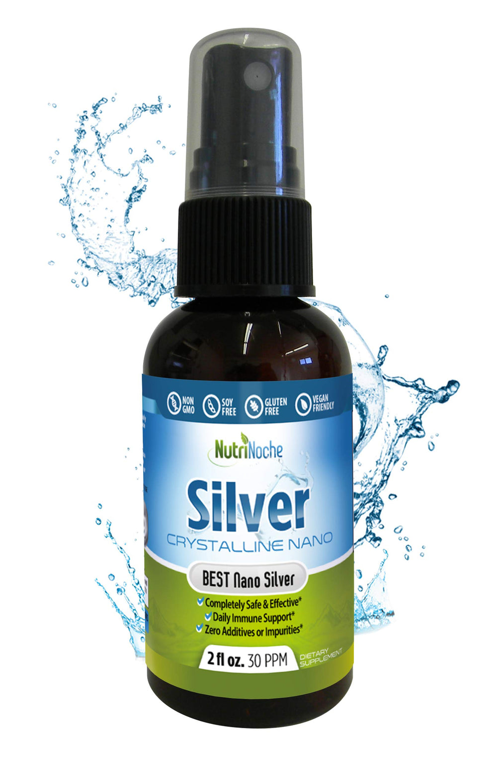NutriNoche ultra-pure colloidal silver spray bottle for daily use and easy application