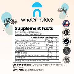 NutriRise Joint Flex capsules close-up highlighting white capsules and gluten-free formula.