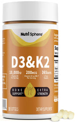 NutriSphere Vitamin D3 & K2 softgel bottle for easy daily calcium support