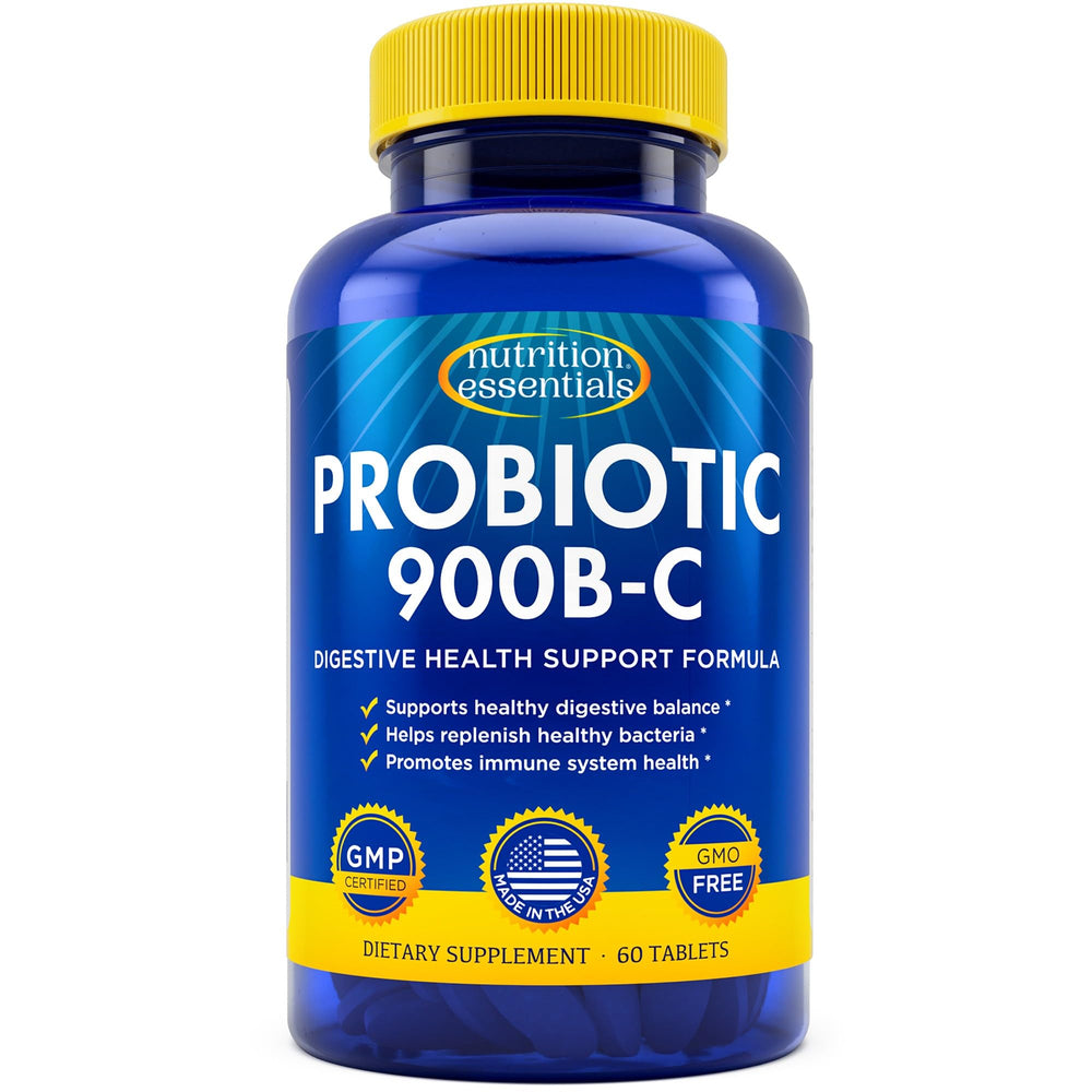 Nutrition Essentials probiotics bottle pouring for daily digestion.
