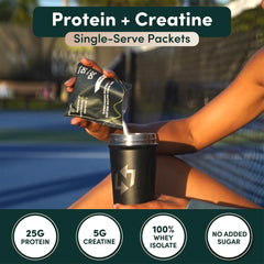 Nutrition On The Go chocolate whey packet back view with ingredients for travel-friendly nutrition