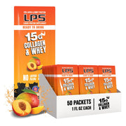 Nutritional Designs LPS peach mango bottle pour demonstrating convenient on-the-go protein