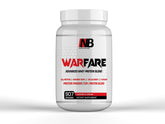 NutritionBizz Warfare tub front showing premium whey blend for athletes.