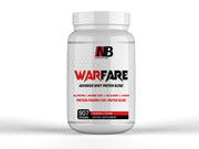 NutritionBizz Warfare tub front showing premium whey blend for athletes.