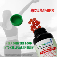 Nutritunes Vitamin B Complex Gummies methylfolate close-up for absorption-friendly formula.