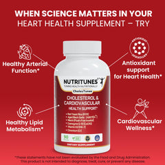 Nutritunes cholesterol capsules close-up, easy daily dosing for ongoing support.
