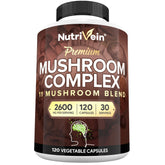 Nutrivein Premium 11 Mushroom Complex bottle supports daily focus and resilience.