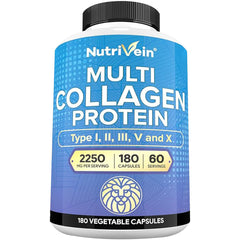 Nutrivein Premium Multi Collagen bottle highlighting a joint and skin support formula.