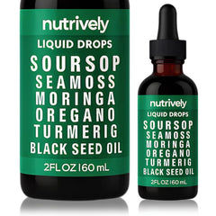 Nutrively Soursop Drops bottle shows the natural blend for daily vitality.