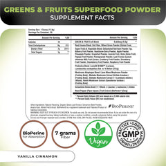 Nutrology Greens & Fruits Powder scoop beside tub for quick serving