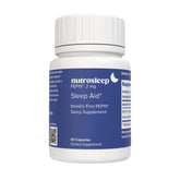 Nutrosleep PEP19 sleep aid bottle on nightstand promotes restful sleep.