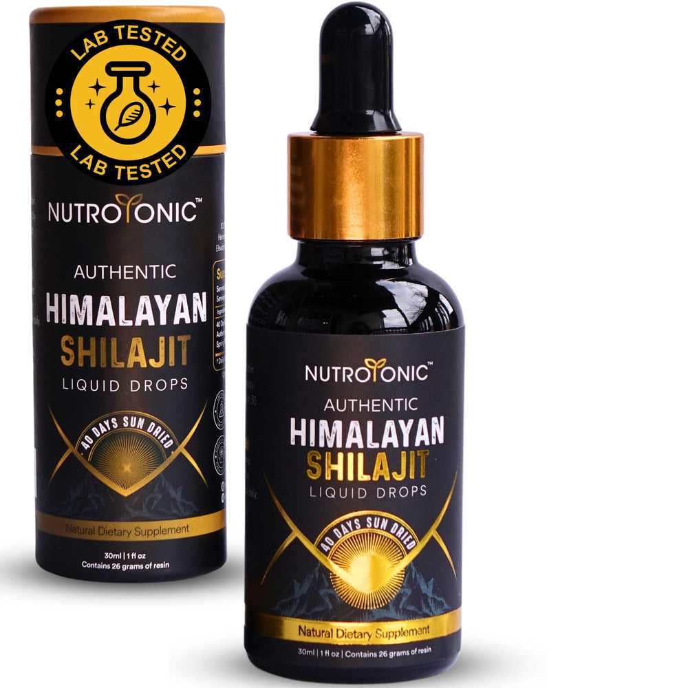 NutroTonic authentic Himalayan shilajit bottle shows pure liquid energy support for daily vitality