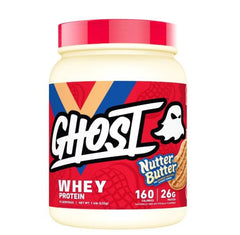 Nutter Butter Ghost Whey Protein bottle with real cookie pieces for a tasty post-workout shake.