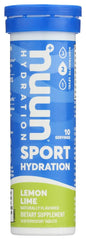 Nuun Active Lemon+Lime tablet dissolving in water for refreshing hydration.