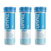Nuun Active Tropical Fruit tabs in three tubes, ideal for on-the-go hydration.