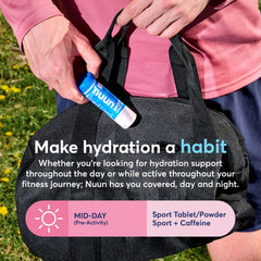 Athlete drinking Nuun Sport Cherry Limeade during outdoor workout.