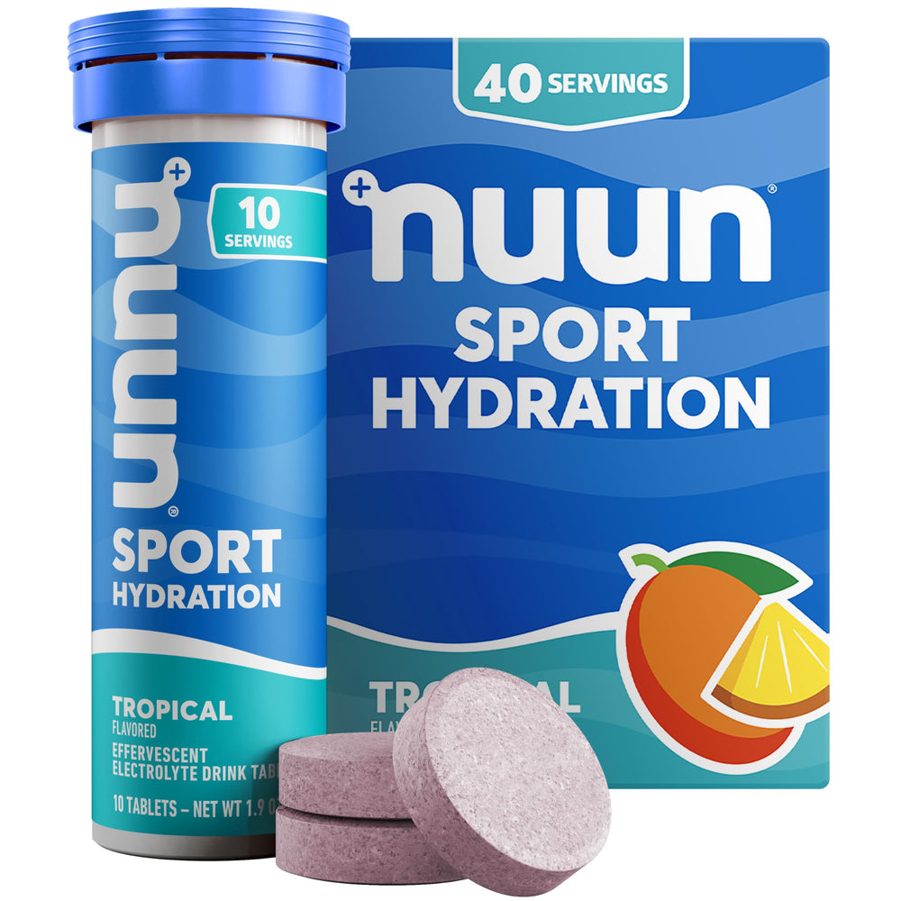 Nuun Sport Tropical tablets dissolving in water for on-the-go hydration