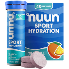 Nuun Sport Tropical tablets dissolving in water for on-the-go hydration