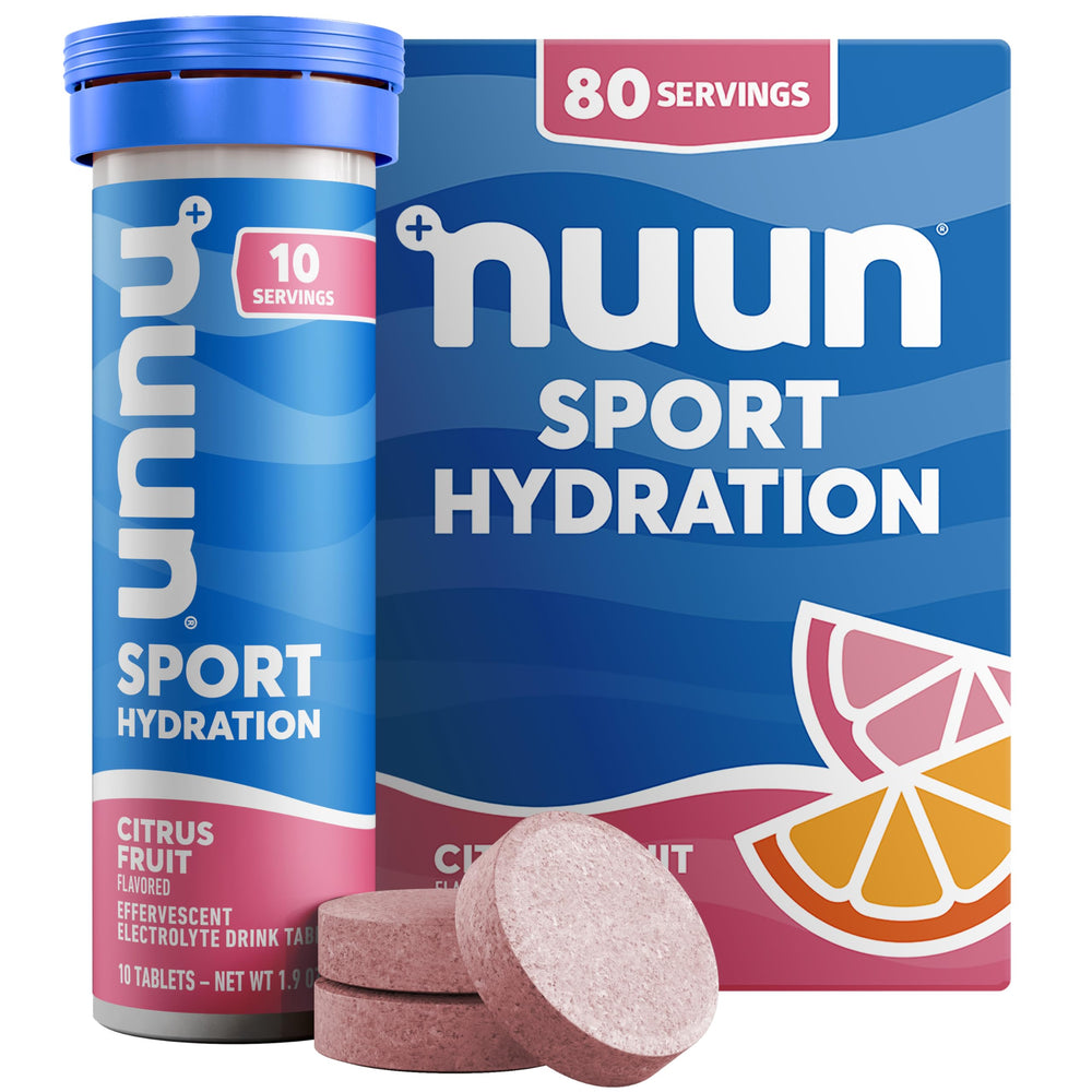 Nuun Sport Citrus Fruit tablets dissolving in water for refreshing hydration