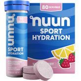 Nuun Sport strawberry lemonade tablet dissolving in water for refreshing hydration.