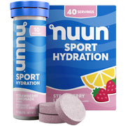 Nuun Sport Strawberry Lemonade tablets in a tube for on-the-go hydration during workouts.